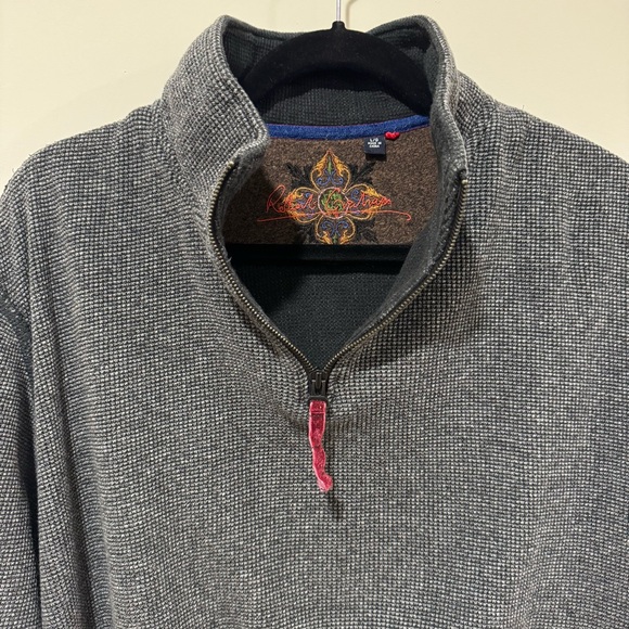 Robert Graham long sleeve grey quarter zip sweater pullover shirt size large - Picture 2 of 6